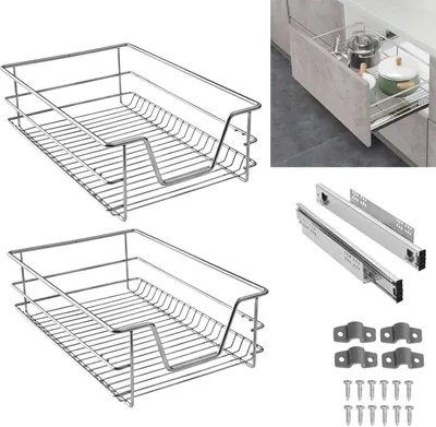 Produktbild von UISEBRT 2x Teleskopschublade – Passend für 37 cm Innenbreite / 40 cm Außenbreite Schrank – Ausziehbare Schublade für Küche & Schrankregal
