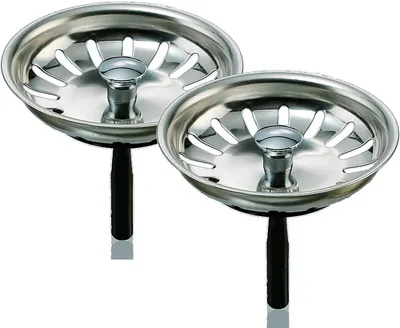 Produktbild von 2er Set Universal Edelstahl Siebkörbchen 3,5 Zoll = Durchmesser 81 mm für manuelle Bedienung des Ablaufstopfens / Ablauf-Ventils in Küchenspülen