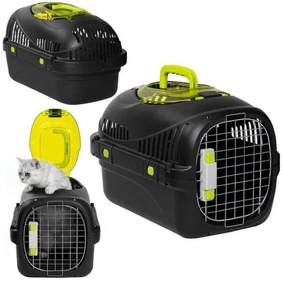 Produktbild von Katzen-Transportbox – Reisekennel für Katzen – Sichere Katzenbeförderung – Obere Öffnung und doppelte Verriegelung – Bis 5 kg – Schwarz