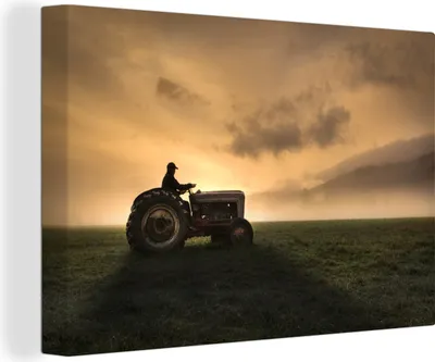 Produktbild von OneMillionCanvasses® - Leinwandbilder - 140x90 cm, Landwirt - Traktor - Sonne, Wandbilder Kunstdruck Wanddekoration