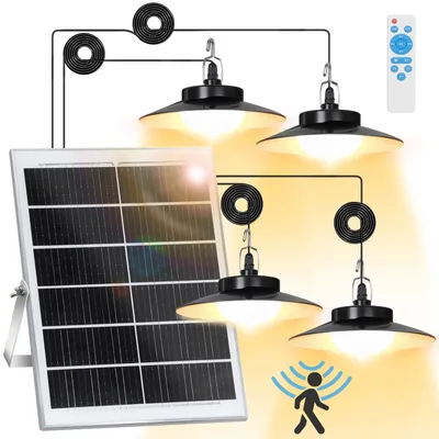 Immagine prodotto di Lampada solare a LED con sensore di movimento, lampada a sospensione bianco caldo IP65, lampada da giardino dimmerabile con timer e 5 modalità, per balconi e gazebo (4 lampade)