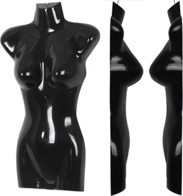 Image de lot de 3 torses de femme, 72 cm, en plastique, 3 pièces - torse semi-plastique de couleur noire, buste de mannequin, corps de femme semi-plastique, mannequin de figure, mannequin de vitrine avec crochet