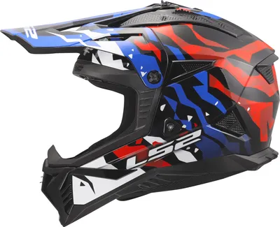Imagen del producto de Casco LS2 Crosshelm MX708 Fast II, diseño Grotesk, color gris, azul y rojo