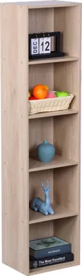 Obrázek produktu pro Knihovna Relaxdays, VxŠxH: 132 x 32 x 24 cm, 5 polic, kostkovitá knihovna, otevřená stojací knihovna do obývacího pokoje, dub