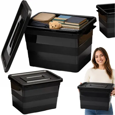 Image de Boîte de rangement en plastique, 20 L, noire