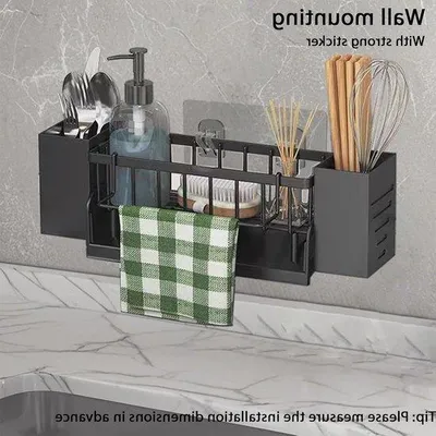 Produktbild von Küchen-Organizer – Spülbeckenhalter – Arbeitsflächen-Organizer – Automatische Wasserablaufvorrichtung – 30,5 x 9 x 11 cm – Schwarz