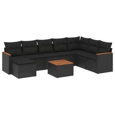 Zdjęcie produktu dla vidaXL 9-częściowa sofa ogrodowa z poduszkami z czarnego polirattanu