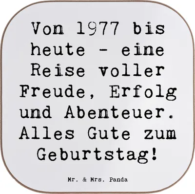 Produktbild von Mr. & Mrs. Panda Untersetzer Tasse Spruch 1977 Geburtstag - Weiß - Geschenk, Glas, Jahrgang, Geboren am, Erinnerungen, Happy Birthday, gläseruntersetzer, Freude, Coaster