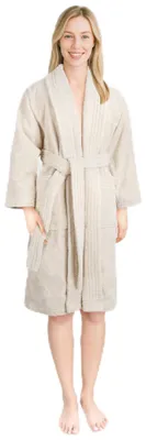 Imagen del producto de Bata de baño de algodón 100% para mujer, con bolsillos, color beige