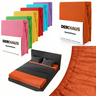 Produktbild von Frottee Spannbetttuch Spannbettlaken Bettlaken Bettücher BAUMWOLLE Farben Laken orange 140X200