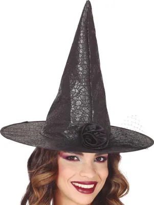 Produktbild von Hexe Halloween Hut Zauberblume Magie Kostüm Accessoire Fantasie Blumenschmuck Schwarzer Schattenschleier Eleganz Dunkle Schönheit Mystischer Auftritt, Farbe: Schwarz