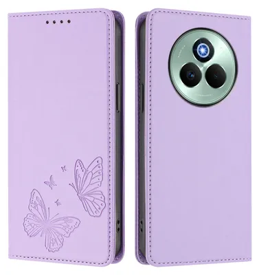 Immagine prodotto di Custodia in pelle per Realme P3 Pro, con motivo a farfalla, custodia a portafoglio con supporto, viola chiaro