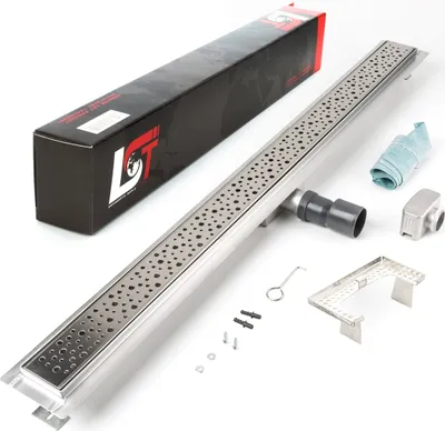 Produktbild von Duschrinne Tropfen 1000x70mm Ablaufrinne gelocht mit Edelstahl Siphon Haarsieb