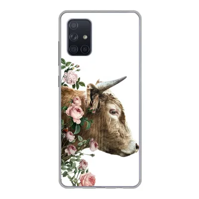 Produktbild von MuchoWow® Handyhülle Schutzhülle Hülle für Samsung Galaxy A51 Schottischer Highlander - Kuh - Blumen Silikon Softcase Handy Hülle - Schutzabdeckung