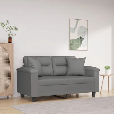 Produktbild von 2-Sitzer-Sofa mit Kissen Dunkelgrau 120 cm Mikrofasergewebe , Schlafsofas 2024 Neu