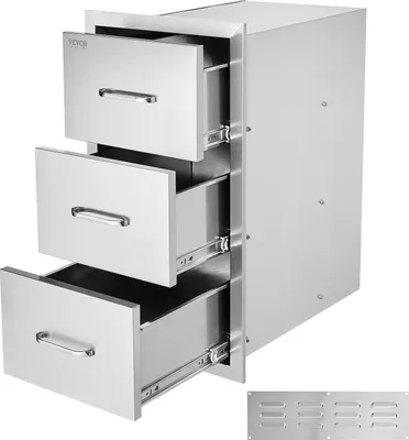 Immagine prodotto di Mobile da cucina da esterno con cassetti VEVOR (47 x 57 x 57 cm), in acciaio inossidabile con maniglie, ideale per grigliare.