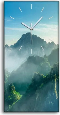 Produktbild von Dekor Leinwand Uhr Wandbilder 30x60 Gemälde Berg Bäume Himmel Wolken Kunst - weiße Hände