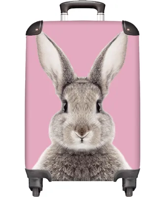 Obrázek produktu pro NoBoringSuitcases.com® Kufr Příruční zavazadlo Trolley Rolling suitcase Malý cestovní kufr na 4 kolečkách - Rabbit - Pink - Cabin Size < 55x40x23 cm & 55x40x20 cm - Foto kufr - Cabin suitcase - Board luggage - Dětský kufr - Dětský vozík.