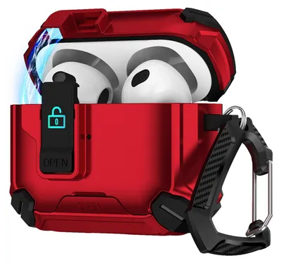Produktbild von Hülle für Apple AirPods 5 Defender Schutzhülle mit Karabiner 360° Schutzbox Kopfhörer stoßfestes Full Body Cover Rot