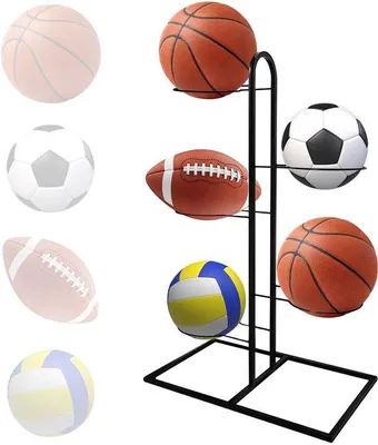 Productafbeelding van Ibenzoa® Verticale balstandaard met 5 niveaus – ruimtebesparende balhouder voor voetbal, basketbal, volleybal en handbal – koolstofstaal, zwart, 64,5 x 37 x 24 cm