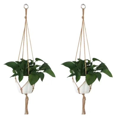 Productafbeelding van Set van 2 macramé plantenhangers, 122 cm, hangende plantenpotten van katoenen touw, boho decoratie, hangende plantenpotten van katoenen touw, bloempotten voor binnen, tuin, woonkamer, buiten, balkon, vensterbank, decoratie voor balkonmuren