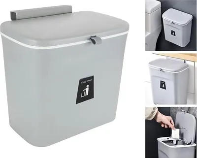 Produktbild von Hängender Abfalleimer mit Deckel, 7 Liter, Hängender Abfalleimer mit Deckel, Hängende offene Wand für Schlafzimmer, Schrank, Küche, Bad