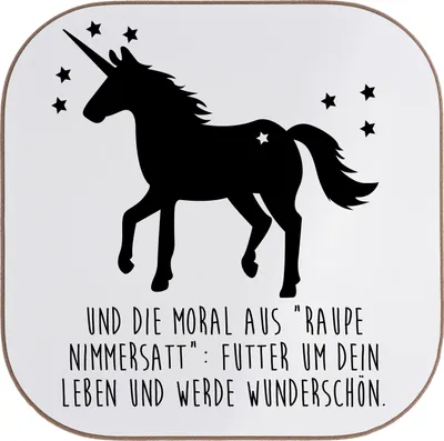 Produktbild von Mr. & Mrs. Panda Holzuntersetzer Und die Moral aus... - Weiß - Geschenk, Pferd, Einhorn, Zauberwald, gläseruntersetzer, Untersetzer Gläser, Pony, Horn, Feen, Coaster, für