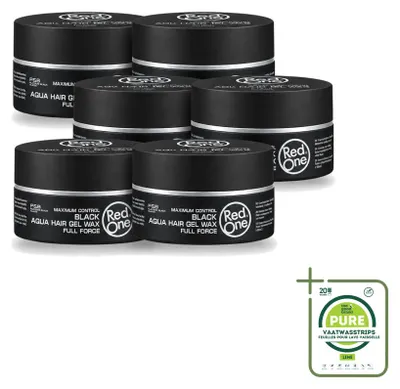 Image de 6 pots de cire coiffante noire "Red One Haarwax Black Aqua", 150 ml chacun - Lot de 6