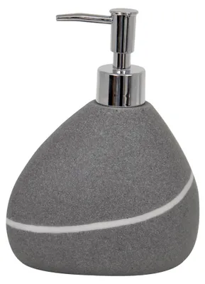 Produktbild von Seifenspender für Flüssigseife „Zen“ aus grauem Polyresin in Steinoptik