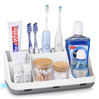 Produktbild von Zahnbürstenhalter 7 Fächer 12 cm – Kunststoff Organizer für elektrische Zahnbürsten Weiß