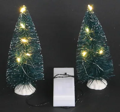 Produktbild von 2er Set künstliche Tanne Dekotanne 15cm mit weißer LED Lichterkette warmweiß