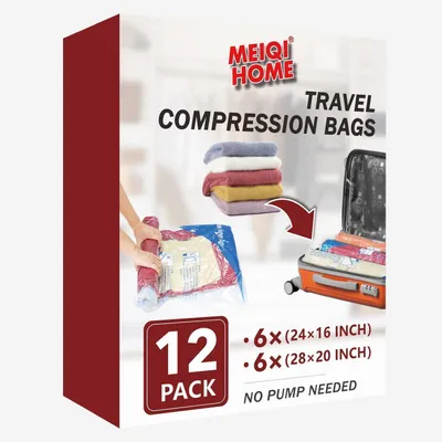 Immagine prodotto di 12 sacchetti a compressione per viaggi, sacchetti sottovuoto per la conservazione, salvaspazio, ideali per valigie e per organizzare gli oggetti