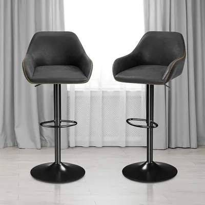Productafbeelding van Barstoelen, set van 2, draaistoel met rugleuning, verstelbare werkstoel, bistrostool met 360° draaibaarheid, barstoel met voetsteun, toonbankstoel, zwart