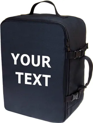 Productafbeelding van Vliegtuig handbagage, rugzak, 40x30x20 cm, gevoerd, tas voor in het vliegtuig, handtas, reistas, formaat koffer, zwart met uw gewenste tekst [102]
