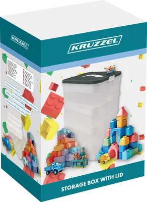 Zdjęcie produktu dla KRUZZEL Pudełko do przechowywania z pokrywką 4 Stöckige Stufen Bausteine Boxen 29 L - Pudełka do przechowywania z pokrywką do Lego Przezroczyste - Pudełko nie zawiera żadnych klocków - Pudełka do układania w stos Bezpieczne, do układania w stos 25758