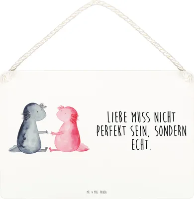 Produktbild von Mr. & Mrs. Panda holzbild Axolotl Liebe DIN A4 - Weiß - Geschenk, kleine aufmerksamkeit, Lurch, hängeschild, Valentinstag, Schild, Türschild, Holzschild, Schwanzlurch