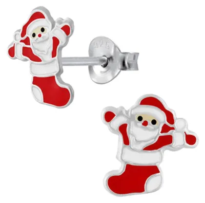 Produktbild von Kinder Ohrstecker Silber: Weihnachtsmann im Nikolausstiefel