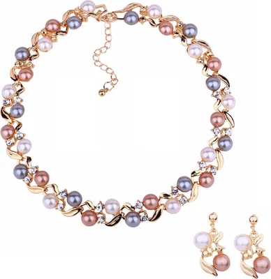 Produktbild von 2 Teile/satz Einstellbare Verlängerung Kette Halskette Ohrringe Set Ohr Studs Faux Perle Braut Ohrringe Halskette Set Schmuck Zubehör-Golden