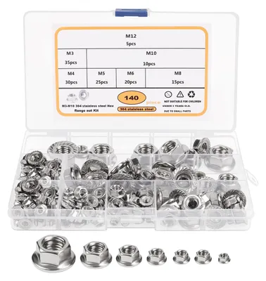 Immagine prodotto di Set di dadi in acciaio inox Belle Vous 140 pezzi - dadi M3, M4, M5, M6, M8, M10 e M12 - assortimento di dadi esagonali con scatola di conservazione
