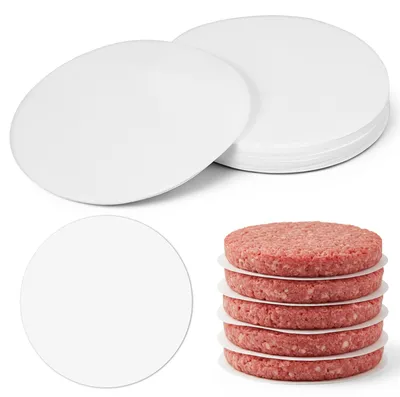 Image de 500 feuilles de papier pour hamburgers de 12 cm, papier de cuisson blanc rond, feuilles rondes, papier antiadhésif pour hamburgers et cheeseburgers.