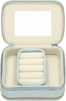 Imagen del producto de Caja de tocador con espejo, de 11,5 x 8,5 x 5,5 cm, con 2 compartimentos con cremallera, ideal para viajes