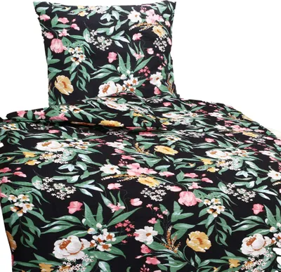 Produktbild von Bettwäsche Seersucker Mikrofaser Blumen 135x200 80x80 Schwarz: 2 tlg.