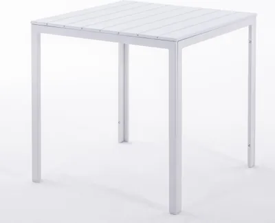 Immagine prodotto di Tavolo quadrato da esterno 78x78 cm, struttura in acciaio e piano in legno, stile moderno per giardino o terrazza - GABRIEL - Bianco
