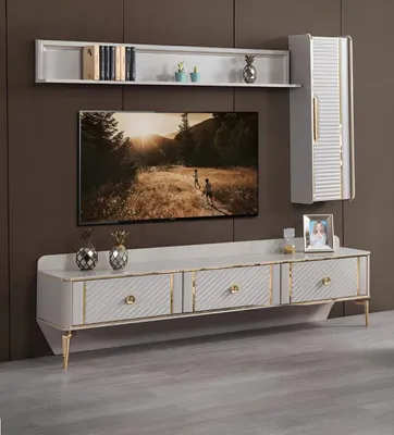 Produktbild von Design Wohnzimmer set 3tlg Wandschrank Regal Holz TV Ständer Modern