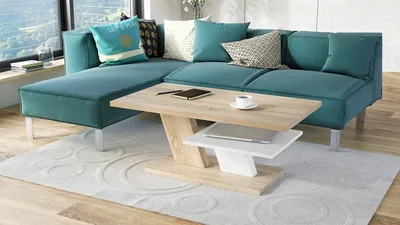 Zdjęcie produktu dla Designowy stolik kawowy Cliff – stolik do salonu 110 x 60 x 45 cm z półką