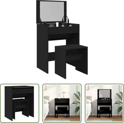 Image de The Living Store Coiffeuse avec tabouret Noir 60x40x113,5 cm