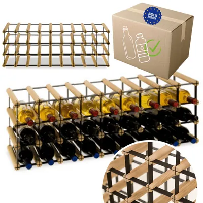 Produktbild von MODO24 Weinregal, 27 Flaschen, Flaschenhalter, Weinständer, Erweiterbar, Holz Metall, Industrial Loft, Küche, 32,5x92,5x25 cm, Natur, RW8