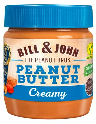 Produktbild von BILL & JOHN Peanut Butter Creamy 350g | Cremige Erdnussbutter mit 91% Erdnüssen | Ohne Palmöl | Vegan | Proteinquelle | Brotaufstrich & Backen