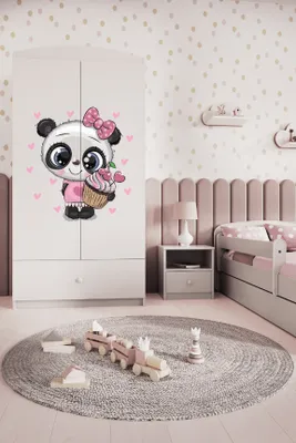 Image de Armoire à vêtements pour enfants Babydreams Armoire à portes battantes Panda Blanc