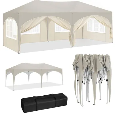 Produktbild von Woltu Faltbarer Pavillon - 3x6 m - 6 Seitenwände - Partyzelt - Wasserdicht - UV-Schutz 50+ - Höhenverstellbarer Gartenpavillon - mit Tragetasche